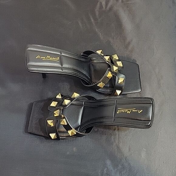 BRAND NEW ANNE MICHELLE GOLDTONE ROCKSTAR MULE SQUARE TOE WOMEN"S SANDAL - Picture 6 of 14